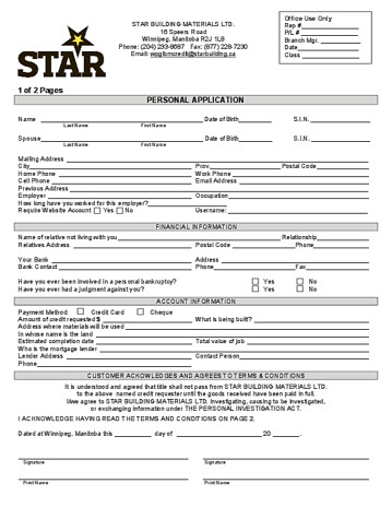 Personal Credit Account Form